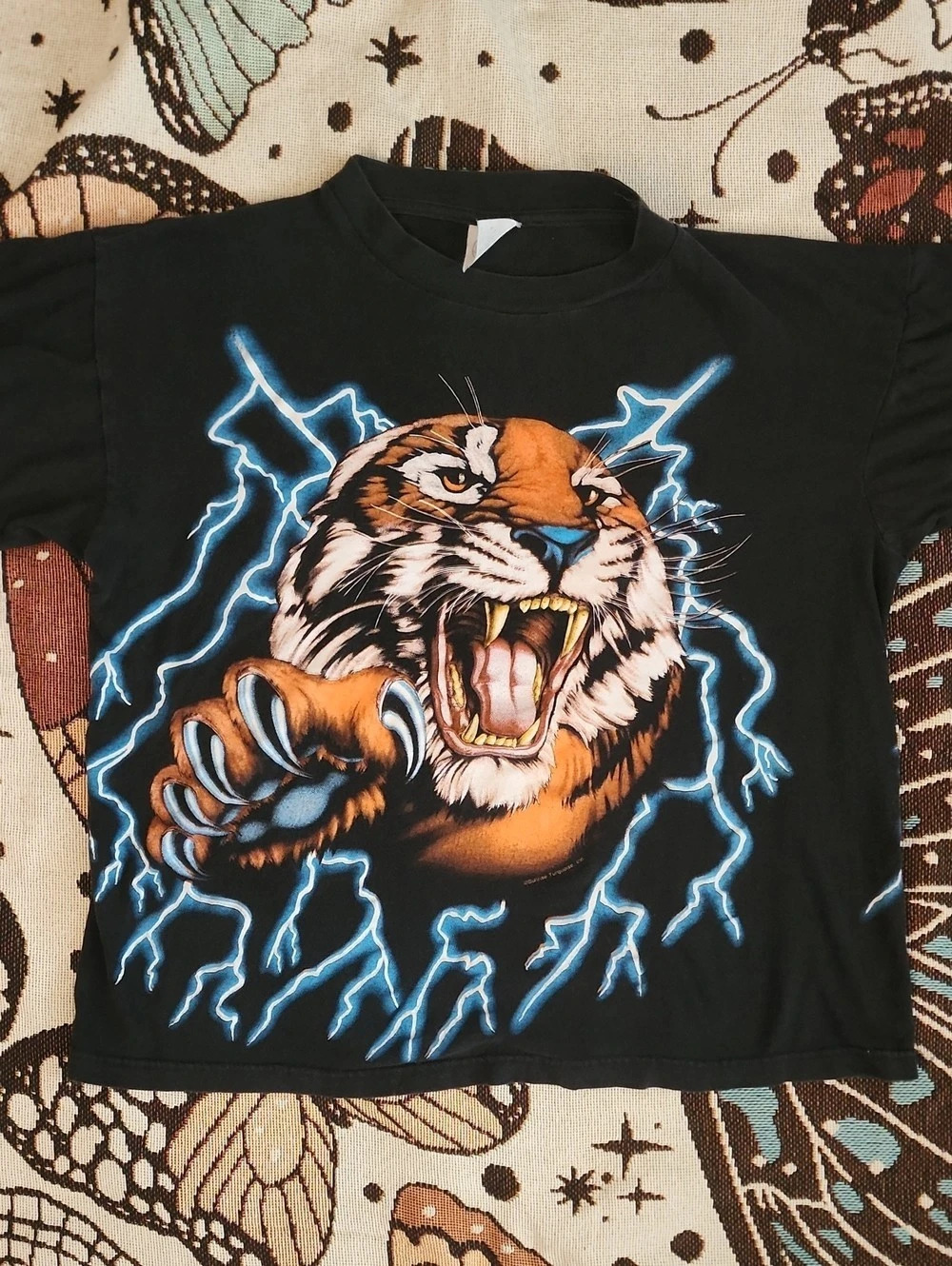 Vintage 90s American Thunder Tiger Lightning Graphic T-Shirt – Size Large